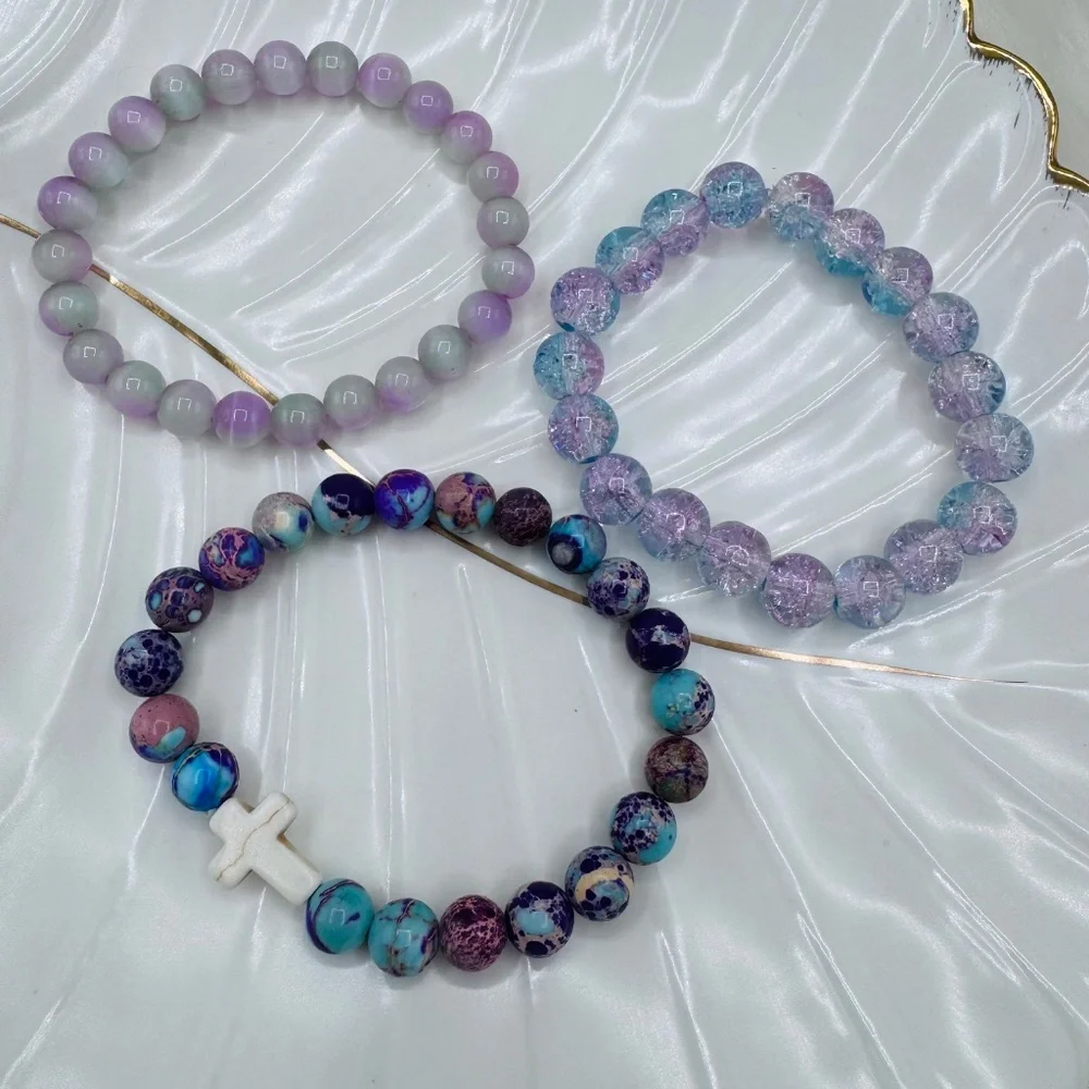 Colorful Beaded Bracelets Set with Cross Charm